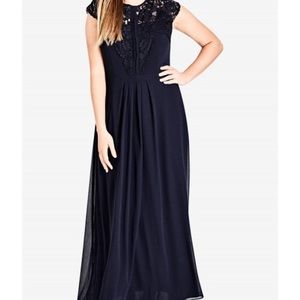City Chic Lace Bodice Maxi Dress in Navy (size 18)